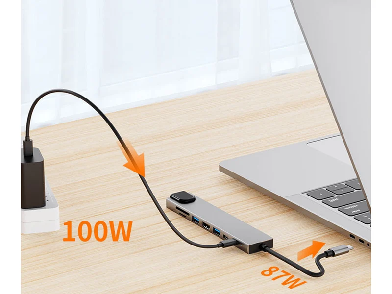 USB C Hub 8in1 Adapter HDMI 4K RJ45 SD TF Thunderbolt 3