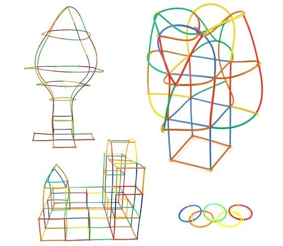 Konstruktionsspielzeug 408-tlg – Strohhalm Baukasten mit Verbindern | Kreatives Steckspiel für Kinder ab 3 Jahren