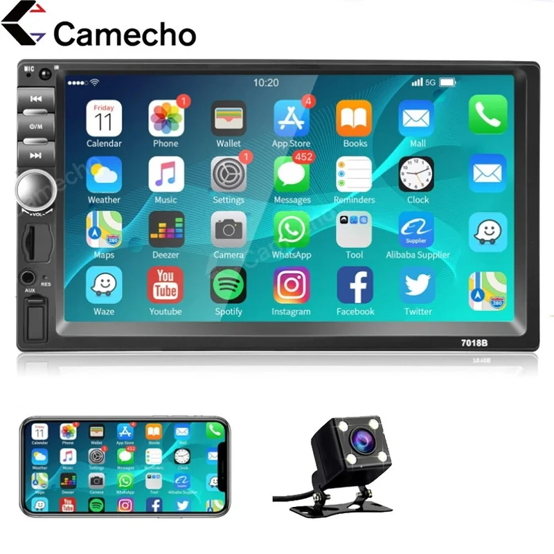 7 Zoll 2DIN Autoradio mit Bluetooth, FM, USB, AUX, MirrorLink & Rückfahrkamera