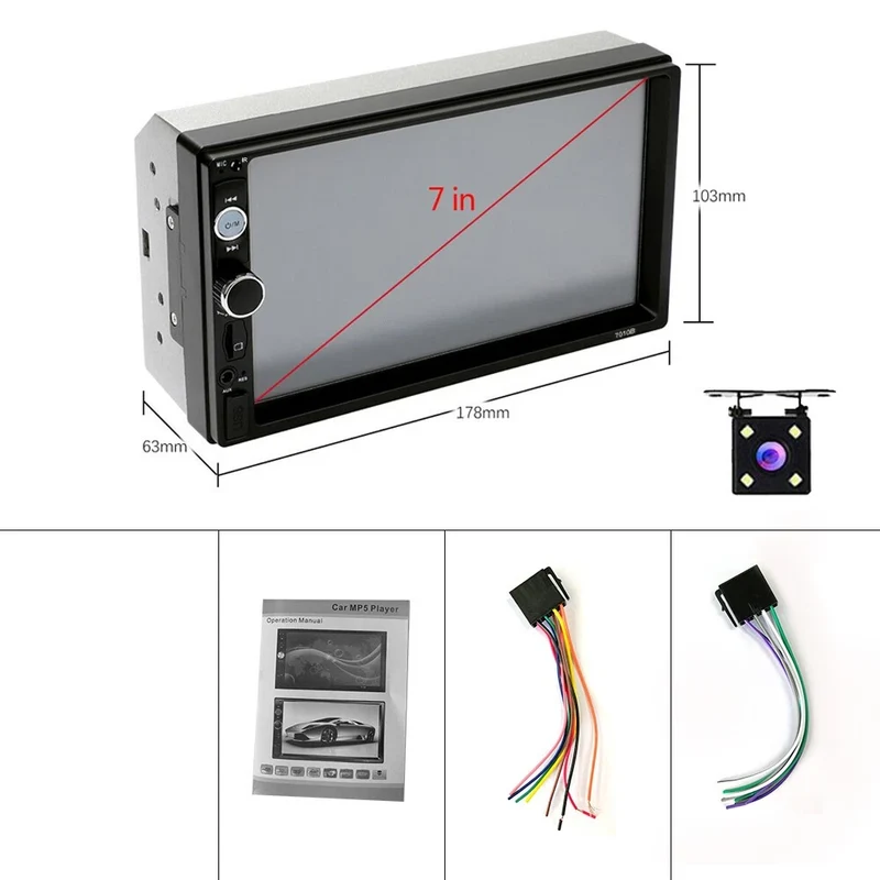 7 Zoll 2DIN Autoradio mit Bluetooth, FM, USB, AUX, MirrorLink & Rückfahrkamera