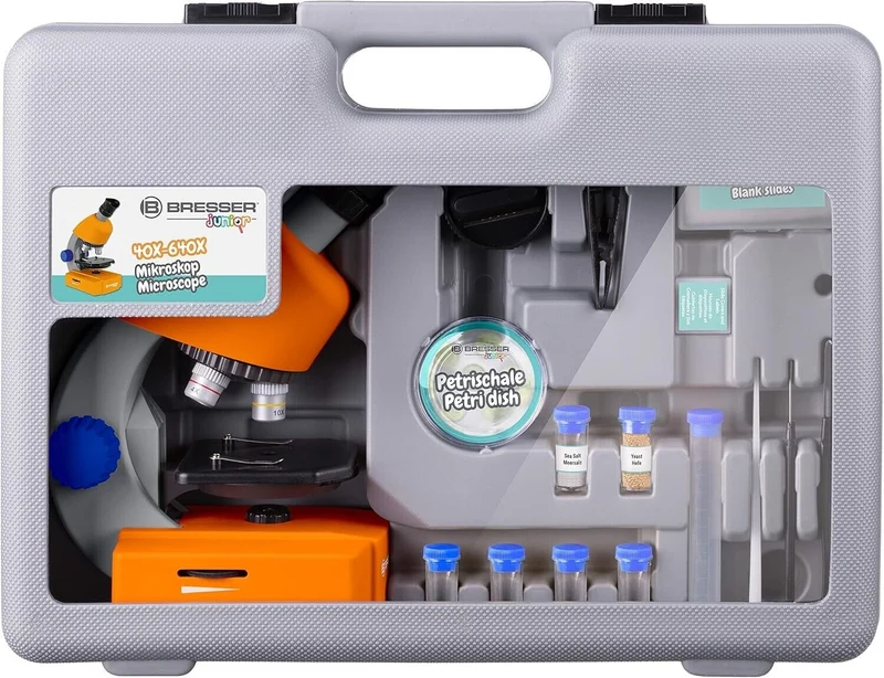 Bresser Junior Mikroskop 40x-640x mit LED, Zoom Monokular & Zubehör im Koffer