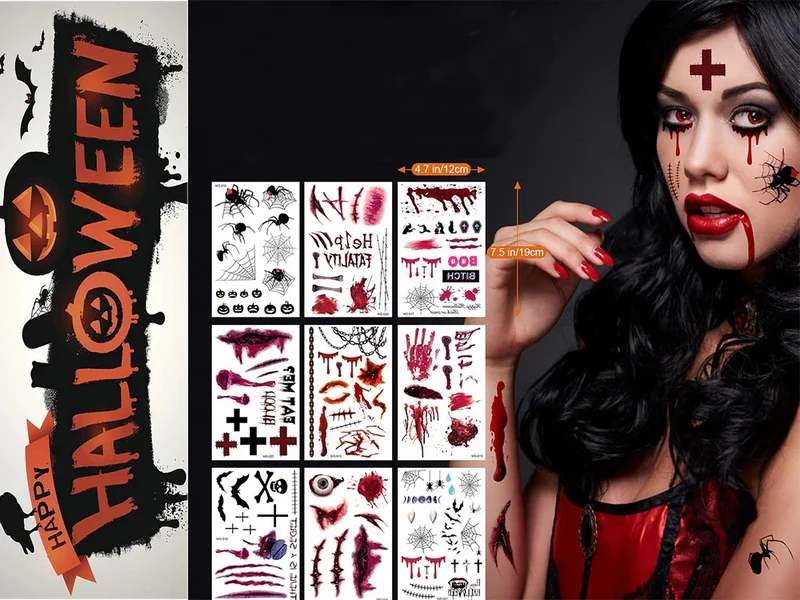 Halloween Tattoos Blut Realistisch Waschbar Temporär Hautaufkleber 🎃💉 4038732800489