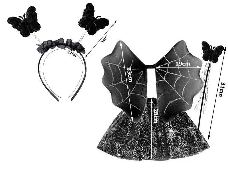 Halloween Kostüm Mädchen 🎃 Spinnenrock mit Stirnband Flügel & Zauberstab 👻
