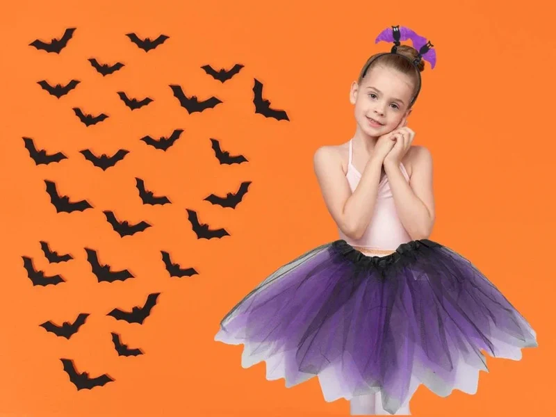 Halloween Kostüm Mädchen 🎃 Fledermaus Rock mit Stirnband Schwarz Lila 👻