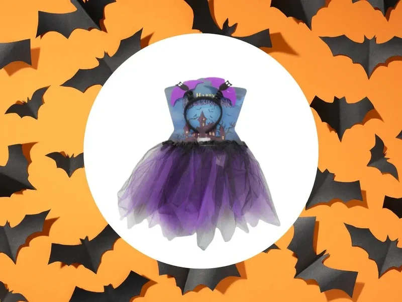 Halloween Kostüm Mädchen 🎃 Fledermaus Rock mit Stirnband Schwarz Lila 👻
