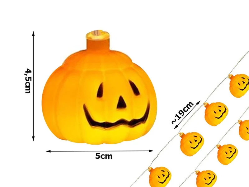 Halloween Kürbis Lichterkette 🎃 10 LED Lampen 200cm Batterie Deko Orange 👻