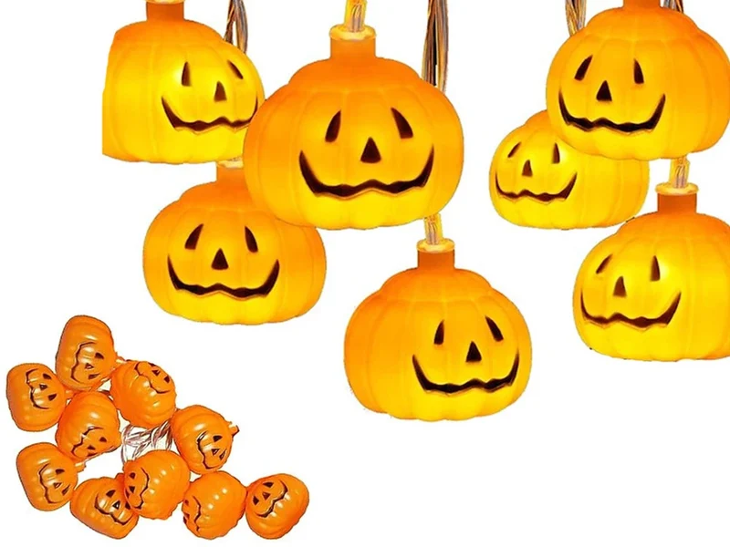 Halloween Kürbis Lichterkette 🎃 10 LED Lampen 200cm Batterie Deko Orange 👻