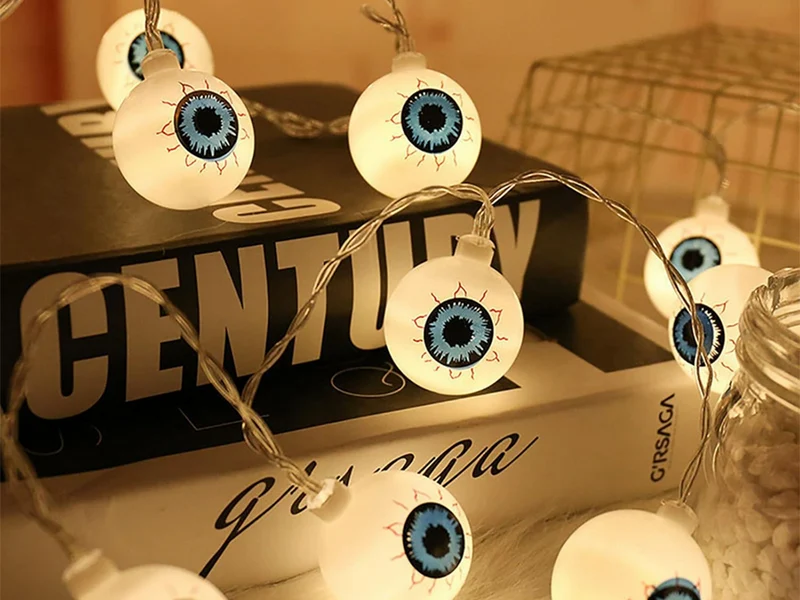 Halloween Augen Lichterkette 👁️ 10 LED Hängend 200cm Batterie Dekoration