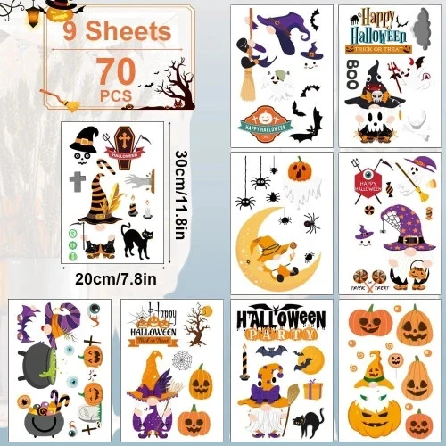 Halloween Fensterbilder 70PCS Aufkleber Deko Wiederverwendbar Statisch 9 Blatt