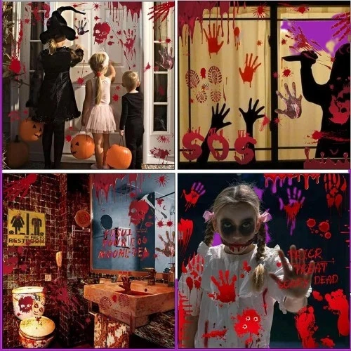 Halloween Fensterbilder 95 Stück Blut Aufkleber Deko Sticker Horror Party