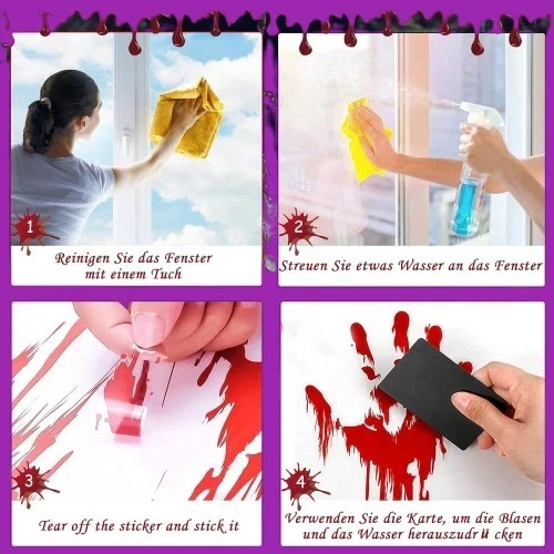 Halloween Fensterbilder 95 Stück Blut Aufkleber Deko Sticker Horror Party