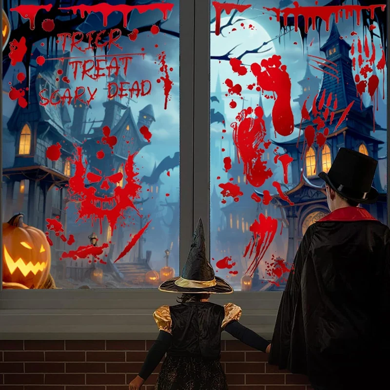 Halloween Fensterbilder 95 Stück Blut Aufkleber Deko Sticker Horror Party