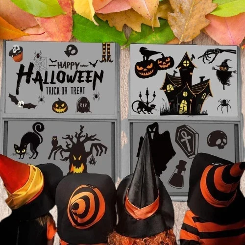 Halloween Fensteraufkleber 160 Sticker 9 Blätter Deko Selbstklebend Wiederverwen