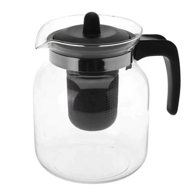 Glas Teekanne 1,5L mit Teesieb Borosilikatglas Teekanne Brüher Schwarz