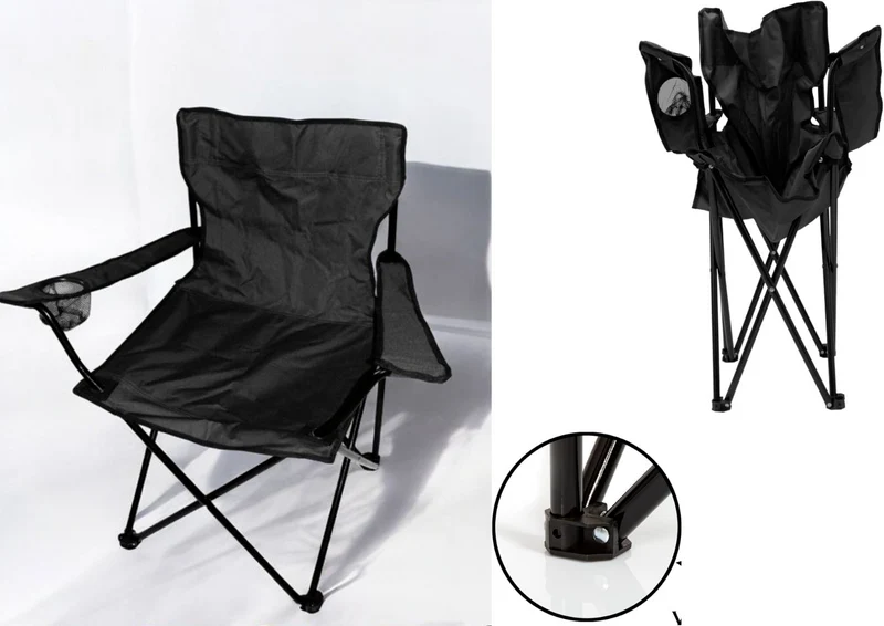 3x Klappstuhl Campingstuhl Anglerstuhl Schwarz mit Getränkehalter & Tragetasche