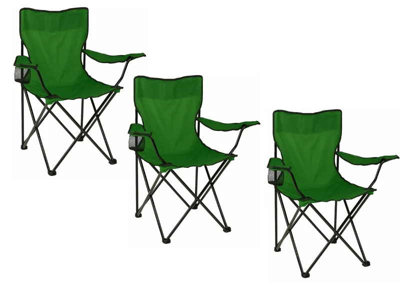 3x Klappstuhl Campingstuhl Anglerstuhl Grün mit Getränkehalter & Tragetasche