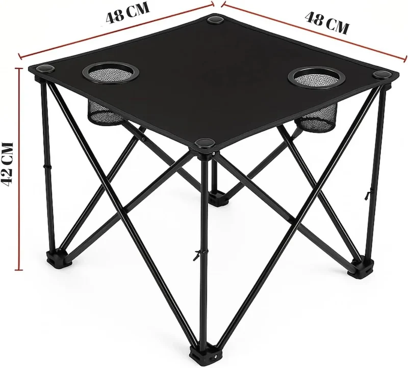 2x Klappstuhl Grün + 1x Campingtisch Schwarz Set – Faltbar mit Getränkehalter