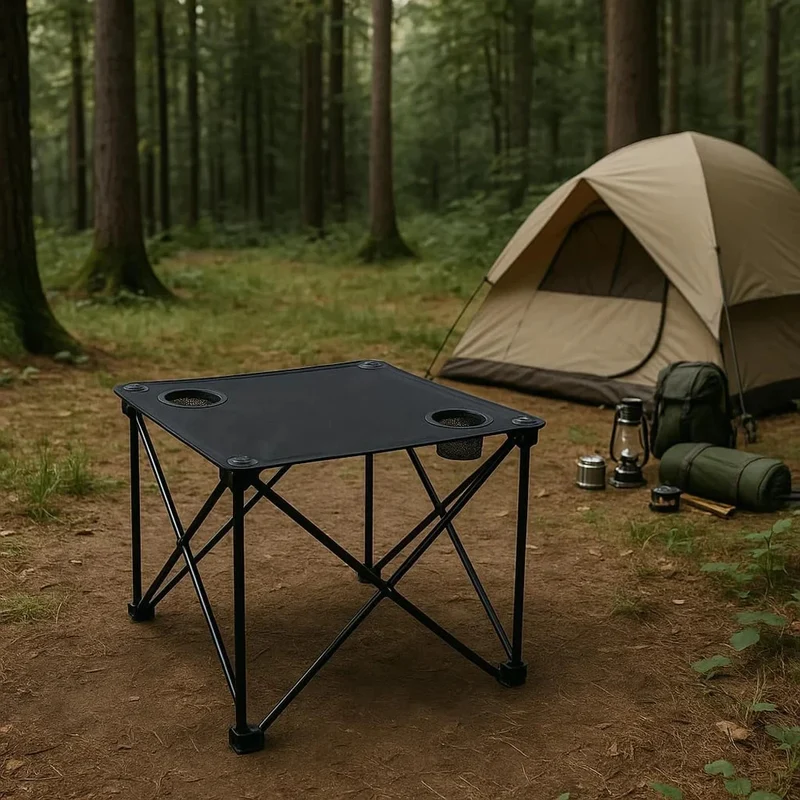 2x Klappstuhl Grün + 1x Campingtisch Schwarz Set – Faltbar mit Getränkehalter