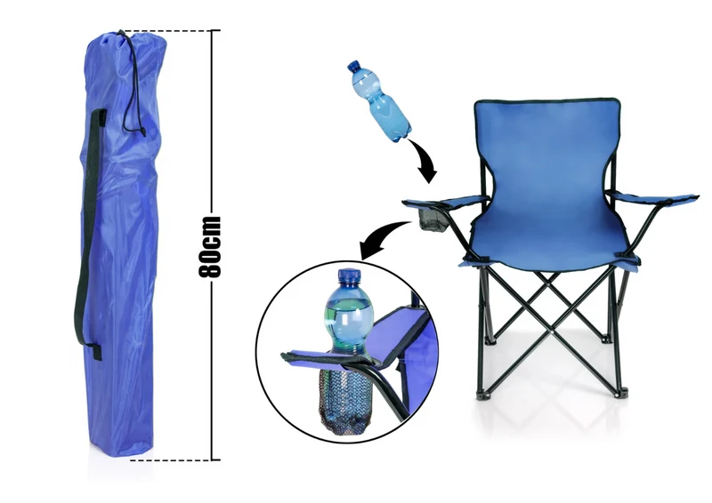 2x Klappstuhl Blau + 1x Campingtisch Schwarz Set – Faltbar mit Getränkehalter