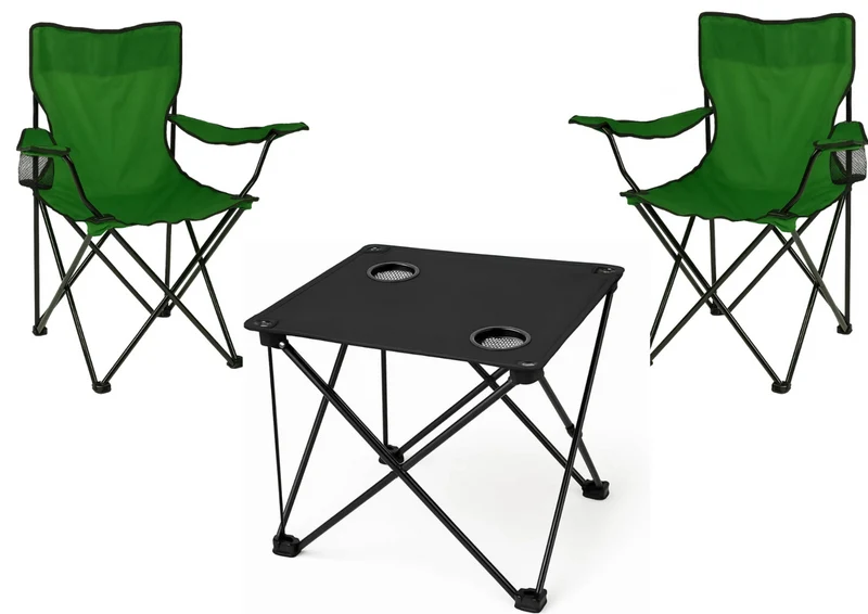Trizand Camping Set 2x Klappstuhl Tisch faltbar Angelstuhl Outdoor mit Getränkehalter&Taschen