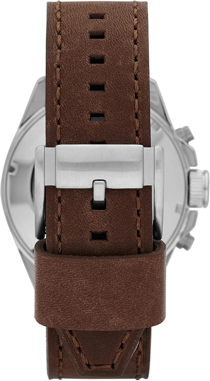 FOSSIL Decker Herrenuhr – Quarz Chronograph mit braunem Lederarmband & Edelstahlgehäuse | 44mm, wasserdicht bis 100 m