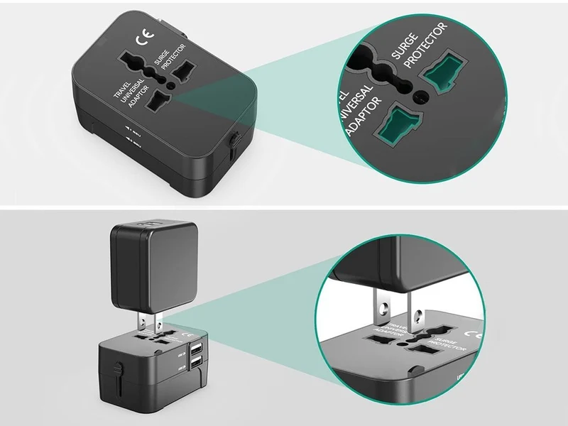 Universal Reiseadapter UK USA EU AUS 🌍 Mit 2x USB Port Schwarz