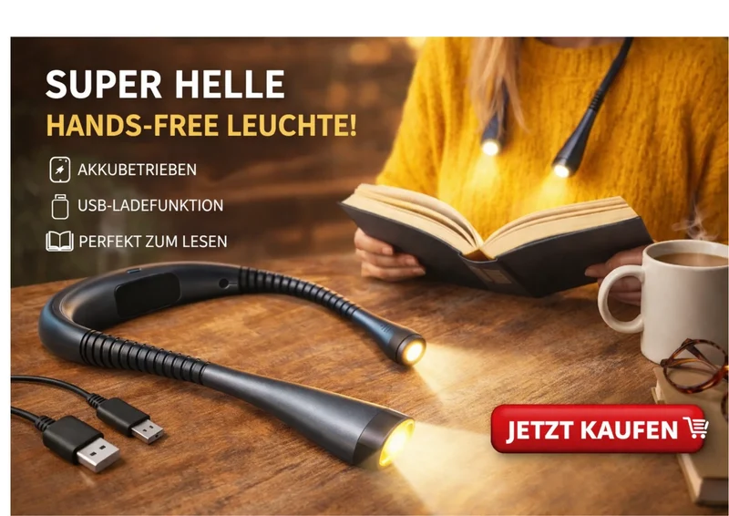 LED Halslampe Leselampe USB C wiederaufladbar flexibel 3 Lichtmodi