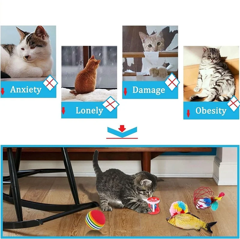 Katzenspielzeug Set 33 tlg. mit Katzentunnel Mäuse Bälle Federn Katzen Spielzeug