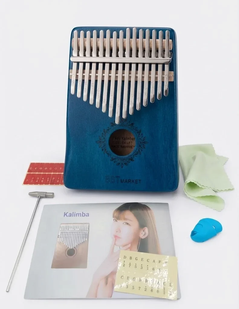 Kalimba 17 Tasten Blau – Daumenklavier aus Holz mit Tasche & Zubehör