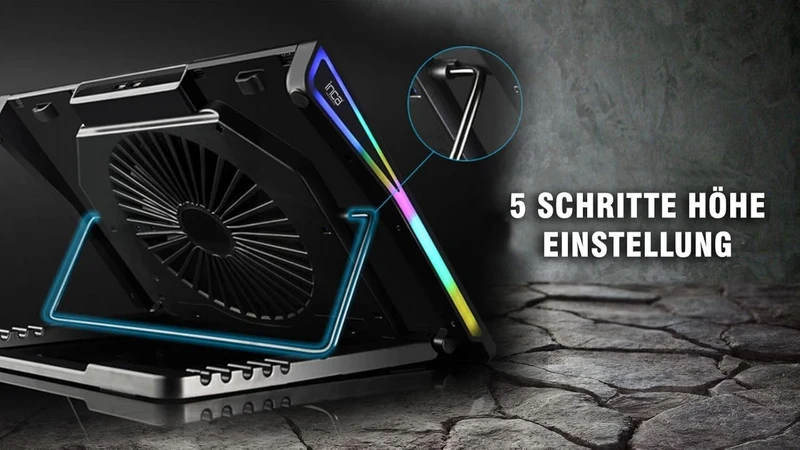 Gaming Laptop Kühler RGB 17,3" Kühlpad LCD Display 5 Höhen Notebook