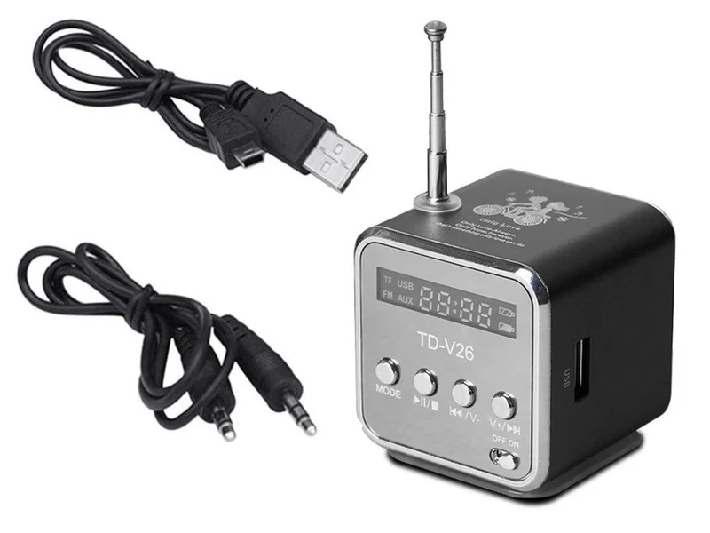 Mini Bluetooth Lautsprecher Tragbarer – FM Radio, USB, AUX, microSD & LED Display (Zufallsfarbe)