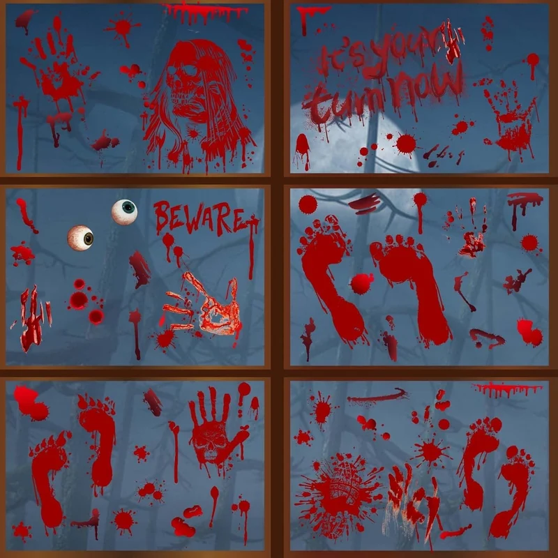 Halloween Fensterbilder 9 Blätter XXXL Blut Aufkleber Deko Sticker Horror Party