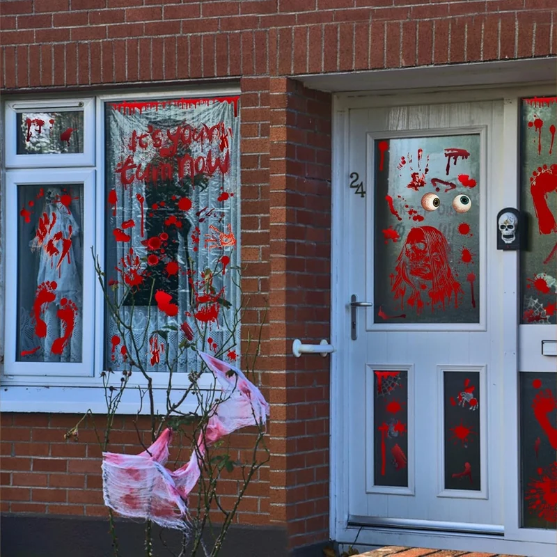 Halloween Fensterbilder 9 Blätter XXXL Blut Aufkleber Deko Sticker Horror Party