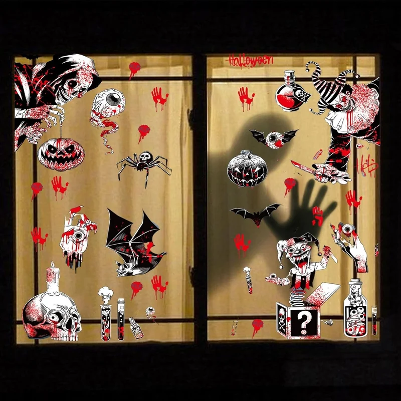Halloween Fensteraufkleber 👻 80 Stk Blutige Hand- & Fußabdrücke Horror Deko