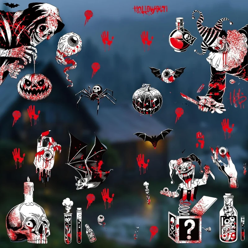 Halloween Fensteraufkleber 👻 80 Stk Blutige Hand- & Fußabdrücke Horror Deko