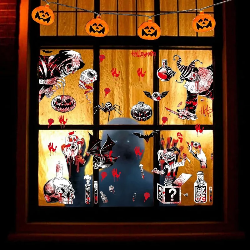 Halloween Fensteraufkleber 👻 80 Stk Blutige Hand- & Fußabdrücke Horror Deko