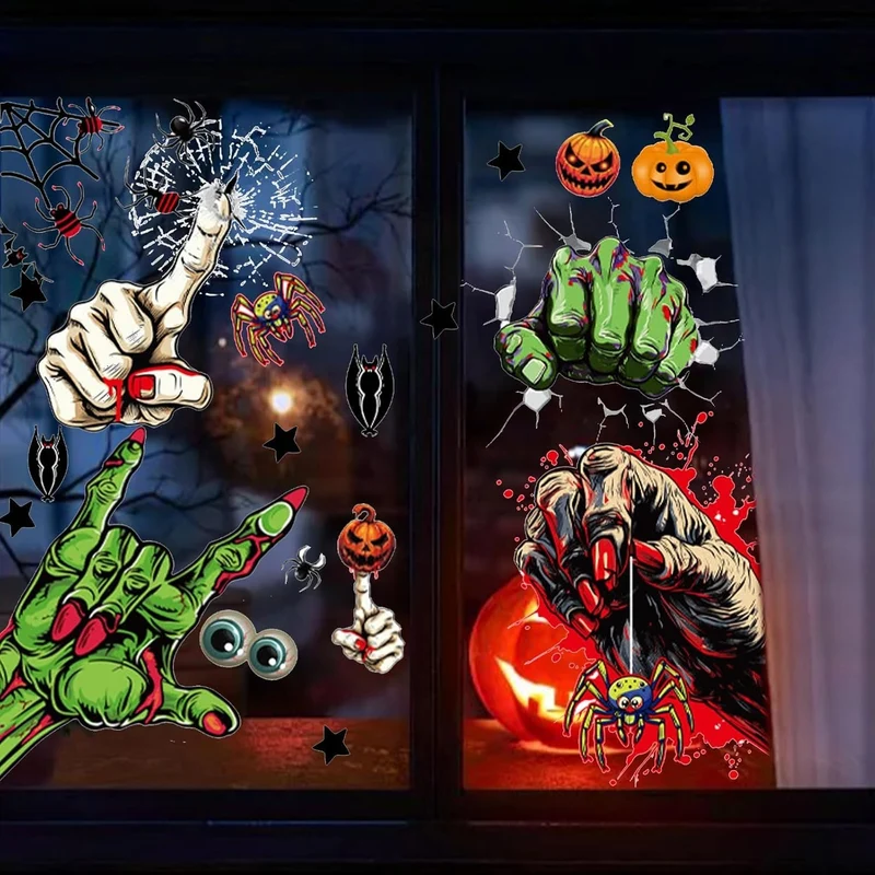 Halloween Fensteraufkleber 👻 58 Stk Blutige Hand- & Fußabdrücke Deko