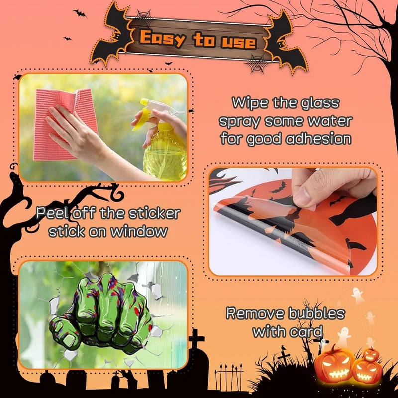 Halloween Fensteraufkleber 👻 58 Stk Blutige Hand- & Fußabdrücke Deko