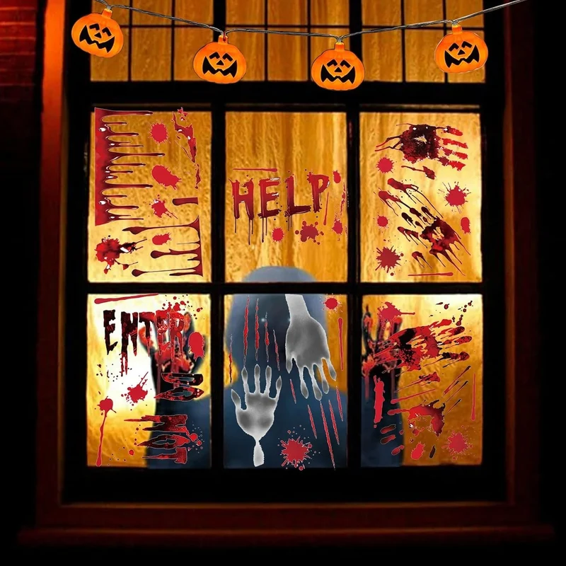 Halloween Fensteraufkleber 👻 42 Stk Blutige Hand- & Fußabdrücke Horror Deko