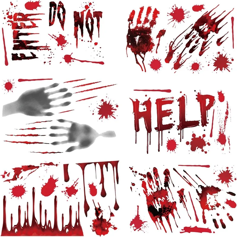Halloween Fensteraufkleber 👻 42 Stk Blutige Hand- & Fußabdrücke Horror Deko