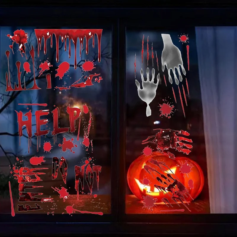 Halloween Fensteraufkleber 👻 42 Stk Blutige Hand- & Fußabdrücke Horror Deko