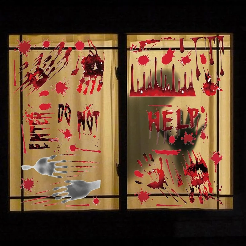 Halloween Fensteraufkleber 👻 42 Stk Blutige Hand- & Fußabdrücke Horror Deko