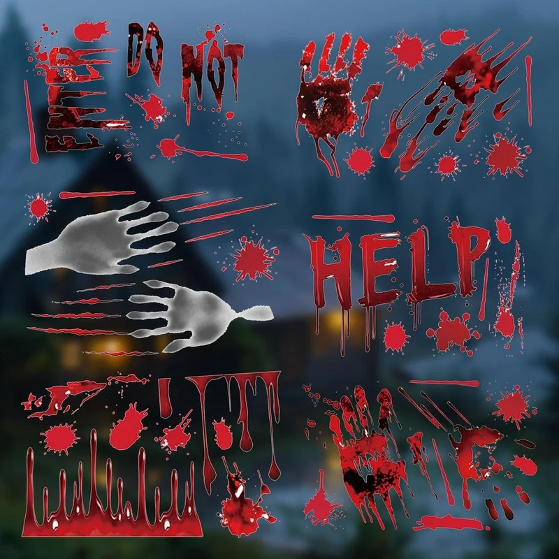Halloween Fensteraufkleber 👻 42 Stk Blutige Hand- & Fußabdrücke Horror Deko