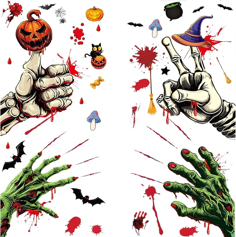 Halloween Fensteraufkleber 👻 59 Stk Blutige Hand- & Fußabdrücke Horror Deko