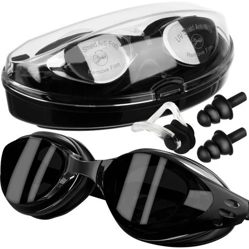 Schwimmbrille Set mit UV-Schutz & Antifog – inklusive Ohrstöpsel, Nasenklammer und Etui