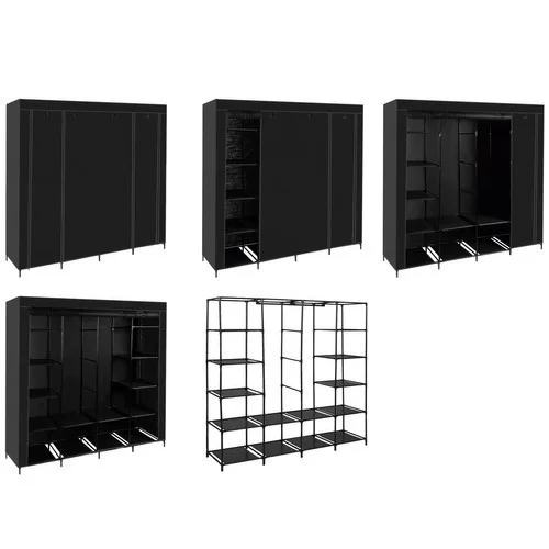 XXL Stoff Kleiderschrank 170x170 cm – Faltschrank mit 14 Fächern und 2 Kleiderstangen