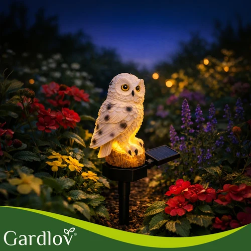 LED Solar Gartenstecker Eule warmweiß wetterfest Gartenleuchte Balkon Deko Außenleuchte