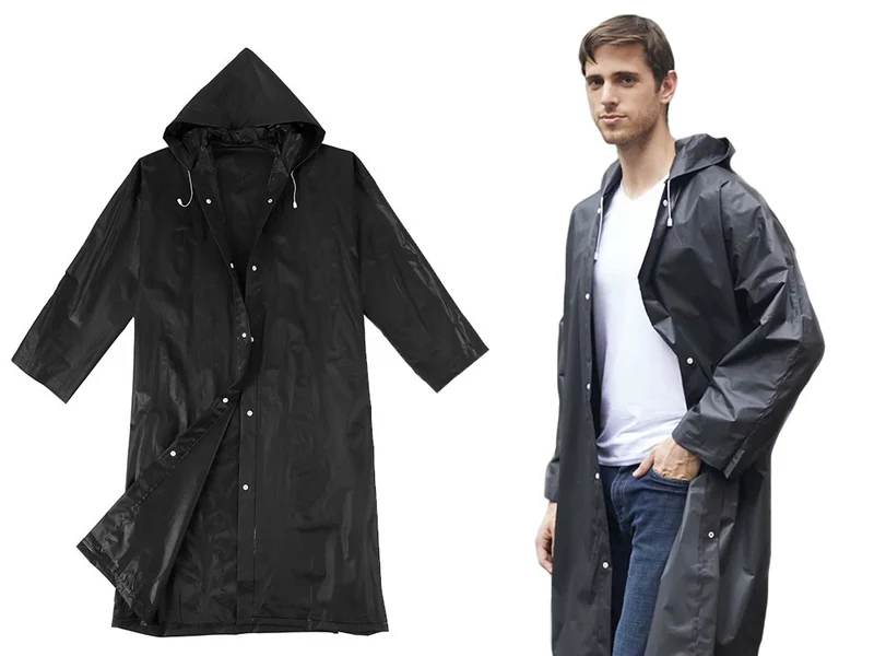 Regenmantel Unisex Wasserfest mit Kapuze Schwarz – Leichter Regenponcho Universal