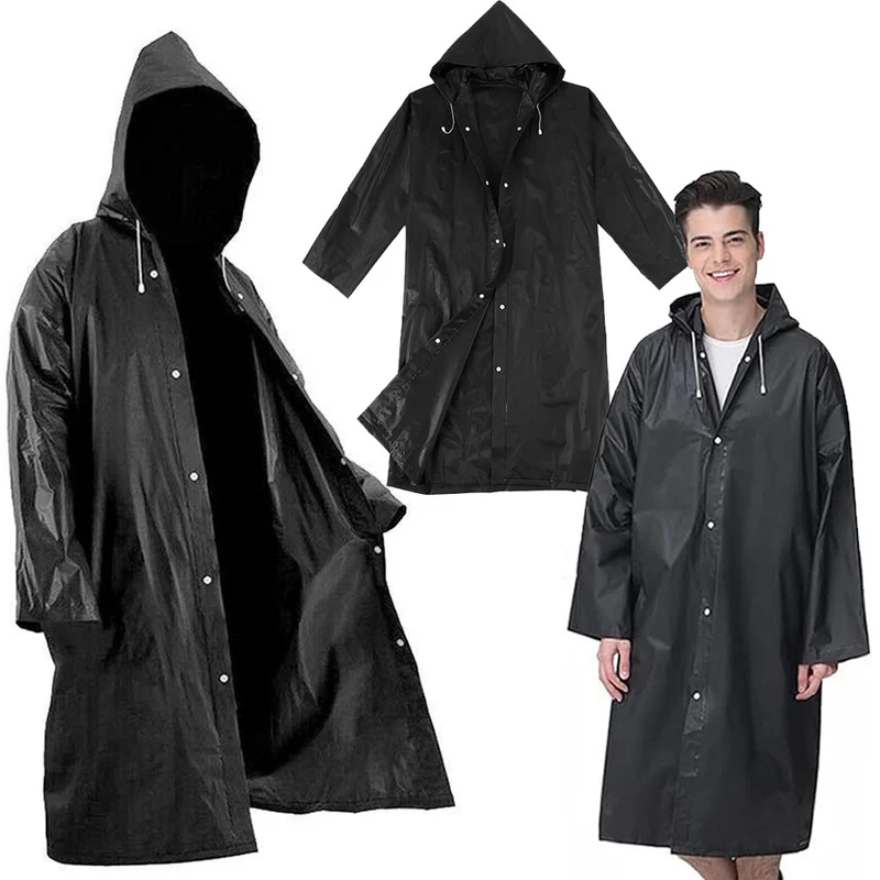 Regenmantel Unisex Wasserfest mit Kapuze Schwarz – Leichter Regenponcho Universal