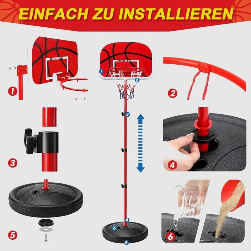 Basketballkorb Kinder höhenverstellbar 73–170cm mit 2 Bällen & Pumpe Set